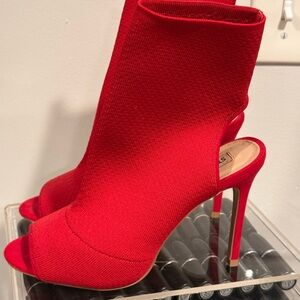 Steve Madden Red Peep-Toe Heeled Booties